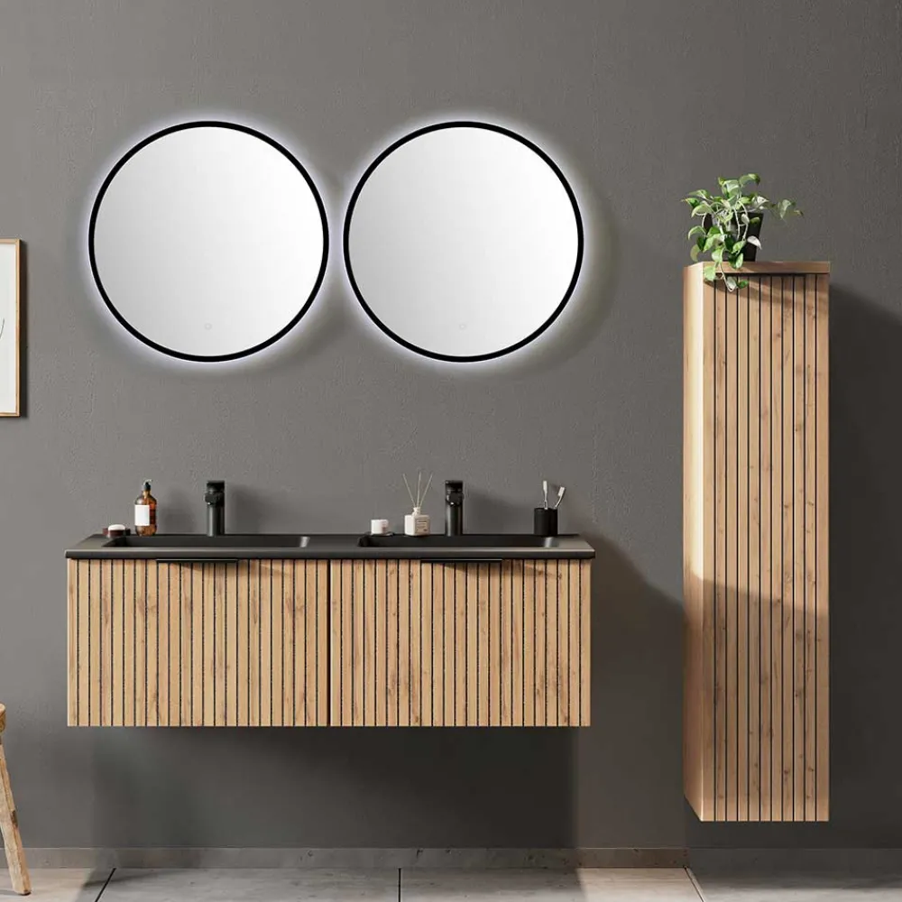 Wohnen 2 Becken Waschkonsole & Spiegel & Schrank - Crystoga (vierteilig)