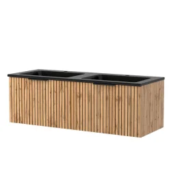 Wohnen 2 Becken Waschkonsole & Spiegel & Schrank - Crystoga (vierteilig)