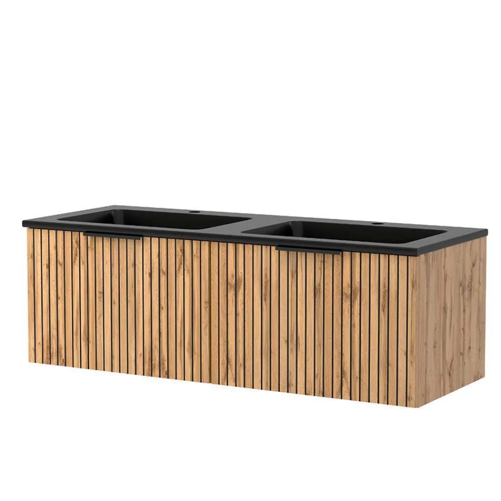 Wohnen 2 Becken Waschkonsole & Spiegel & Schrank - Crystoga (vierteilig)