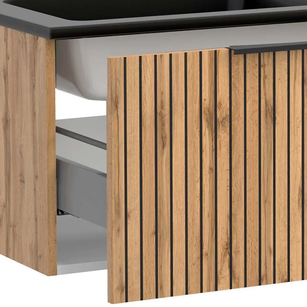 Wohnen 2 Becken Waschkonsole & Spiegel & Schrank - Crystoga (vierteilig)