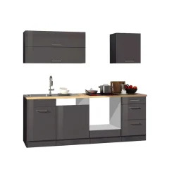 Wohnen 220 cm breit Kompakt-Küche in Grau - Bozenia (sechsteilig)