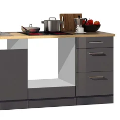 Wohnen 220 cm breit Kompakt-Küche in Grau - Bozenia (sechsteilig)