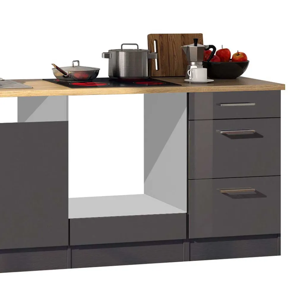 Wohnen 220 cm breit Kompakt-Küche in Grau - Bozenia (sechsteilig)