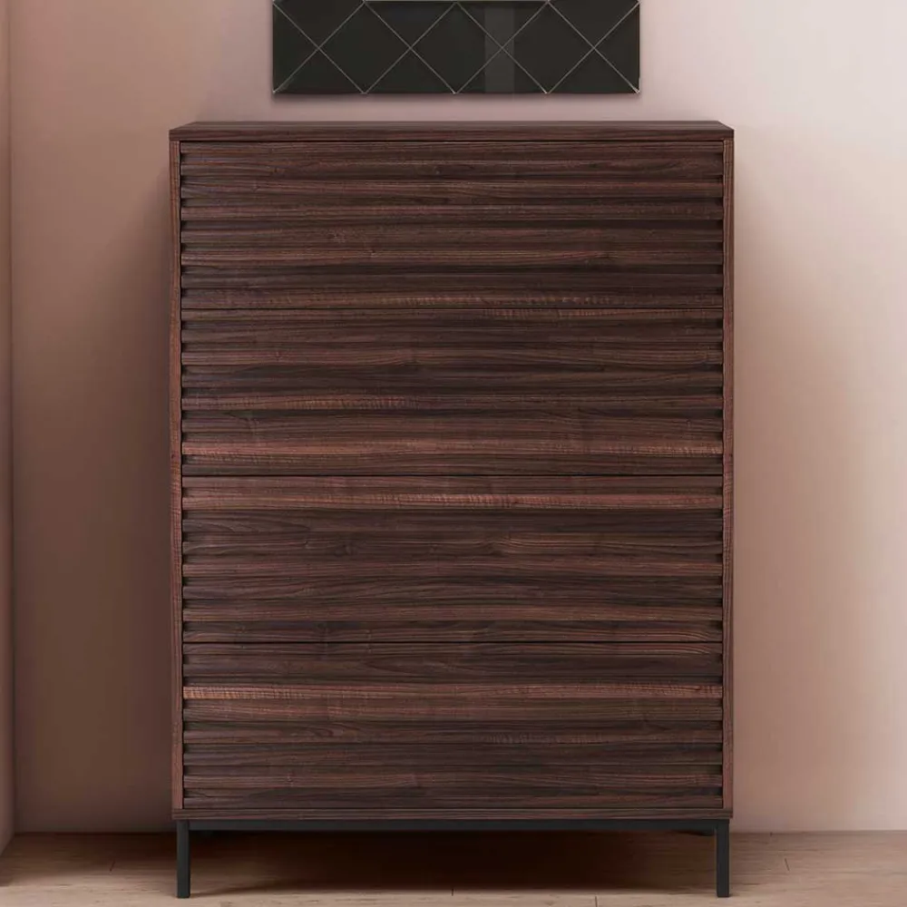 Wohnen 80 cm breite Hochkommode in Walnuss Optik - Teleska