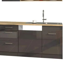 Wohnen Küche Komplett|Küchenzeilen*330 cm breite Küchenzeile in Dunkelgrau - Bozenia (neunteilig)