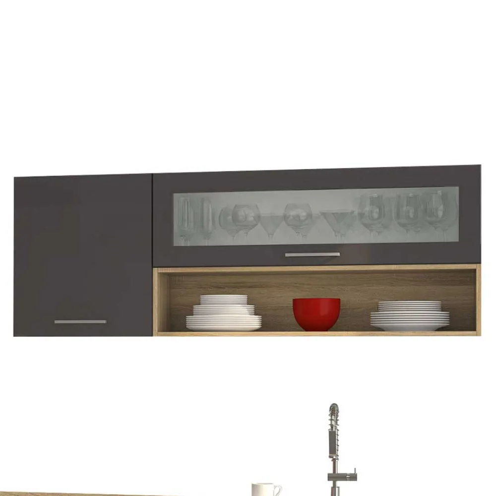 Wohnen Küche Komplett|Küchenzeilen*330 cm breite Küchenzeile in Dunkelgrau - Bozenia (neunteilig)