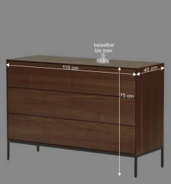 Wohnen Küchenschränke|Flurkommoden*110 cm breite Kommode mit drei Schubladen - Milena