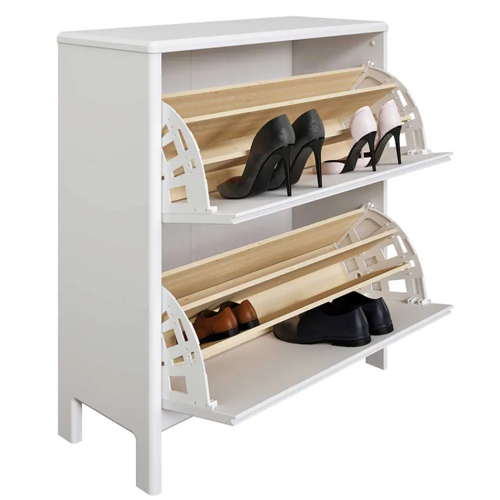 Wohnen Weiße Möbel|Schuhschränke*82 cm breite Schuhkommode in Weiß gewachst - Oranias