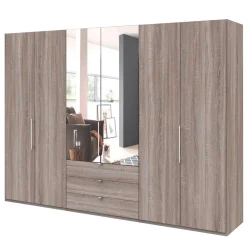 Wohnen Schränke|Kleiderschränke*300 cm breiter Falttürenschrank in Holzoptik dunkel - Riding