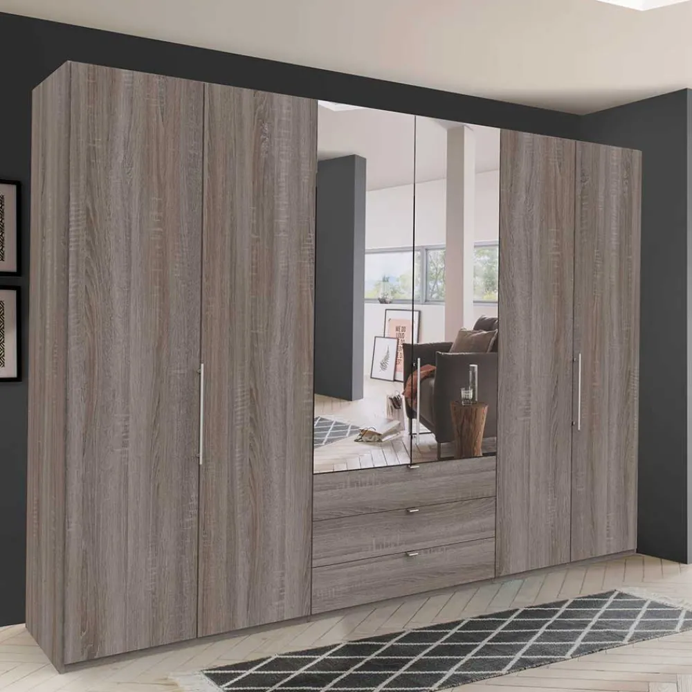 Wohnen Schränke|Kleiderschränke*300 cm breiter Falttürenschrank in Holzoptik dunkel - Riding