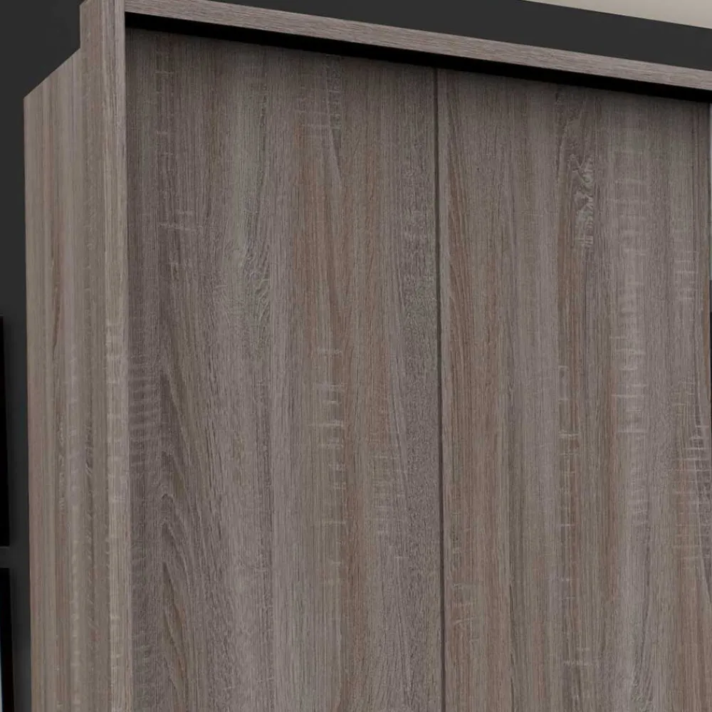 Wohnen Schränke|Kleiderschränke*300 cm breiter Falttürenschrank in Holzoptik dunkel - Riding