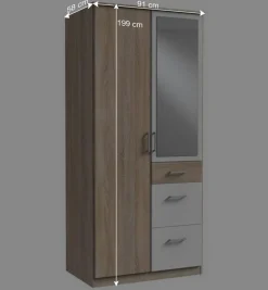 Wohnen Jugendzimmerschränke*91 cm breiter Kombi-Kleiderschrank mit Spiegel - Coros