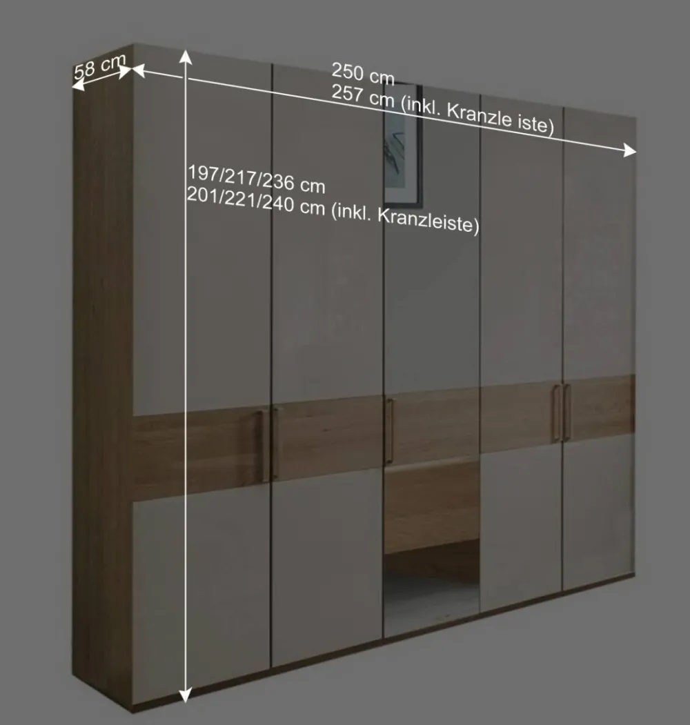 Wohnen Schränke|Kleiderschränke*250 cm breiter Schlafzimmerschrank mit 5 Türen - Emdsiva III