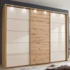 Wohnen Schränke|Kleiderschränke*300 cm breiter Schwebetürenschrank mit Glas Beige - Nikoba