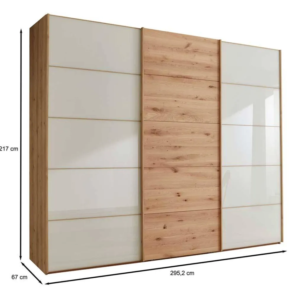 Wohnen Schränke|Kleiderschränke*300 cm breiter Schwebetürenschrank mit Glas Beige - Nikoba