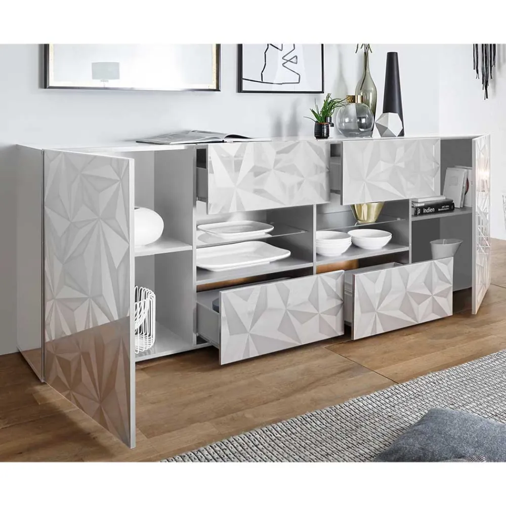 Wohnen 241 cm breites Sideboard in Weiß HG - Vovasoma