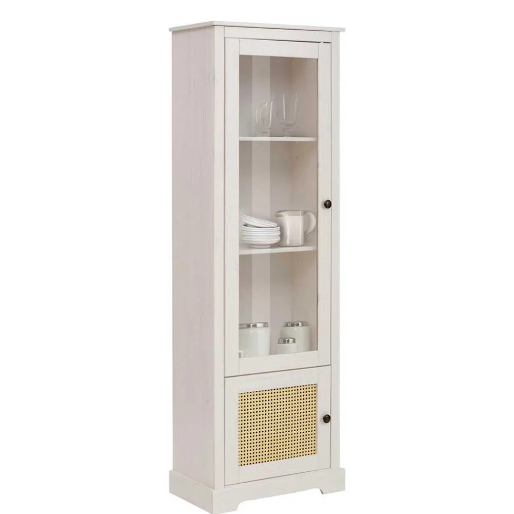 Wohnen Rattanmöbel|Esszimmer-Vitrinen*180 cm hohe Landhausvitrine in Weiß mit Beige - Isvair I