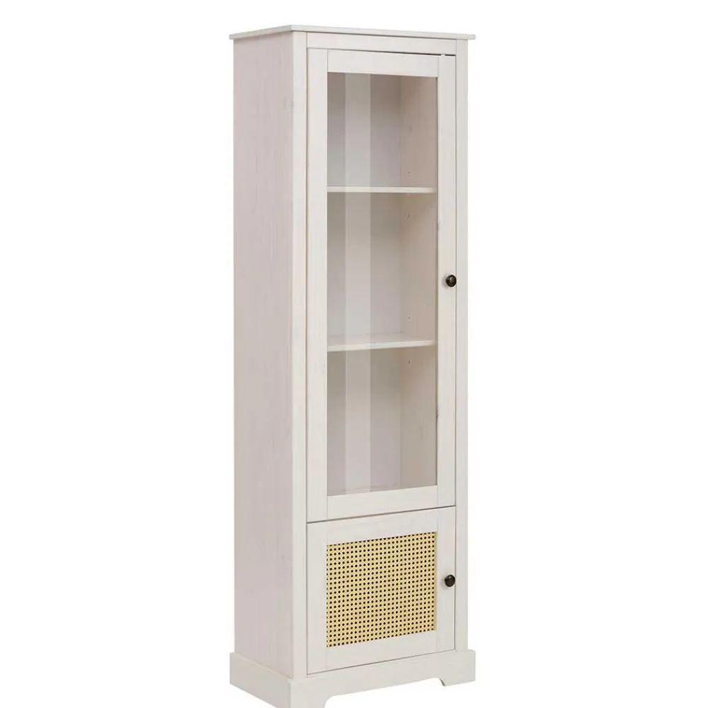 Wohnen Rattanmöbel|Esszimmer-Vitrinen*180 cm hohe Landhausvitrine in Weiß mit Beige - Isvair I