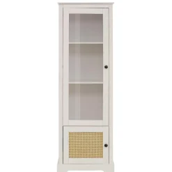 Wohnen Rattanmöbel|Esszimmer-Vitrinen*180 cm hohe Landhausvitrine in Weiß mit Beige - Isvair I