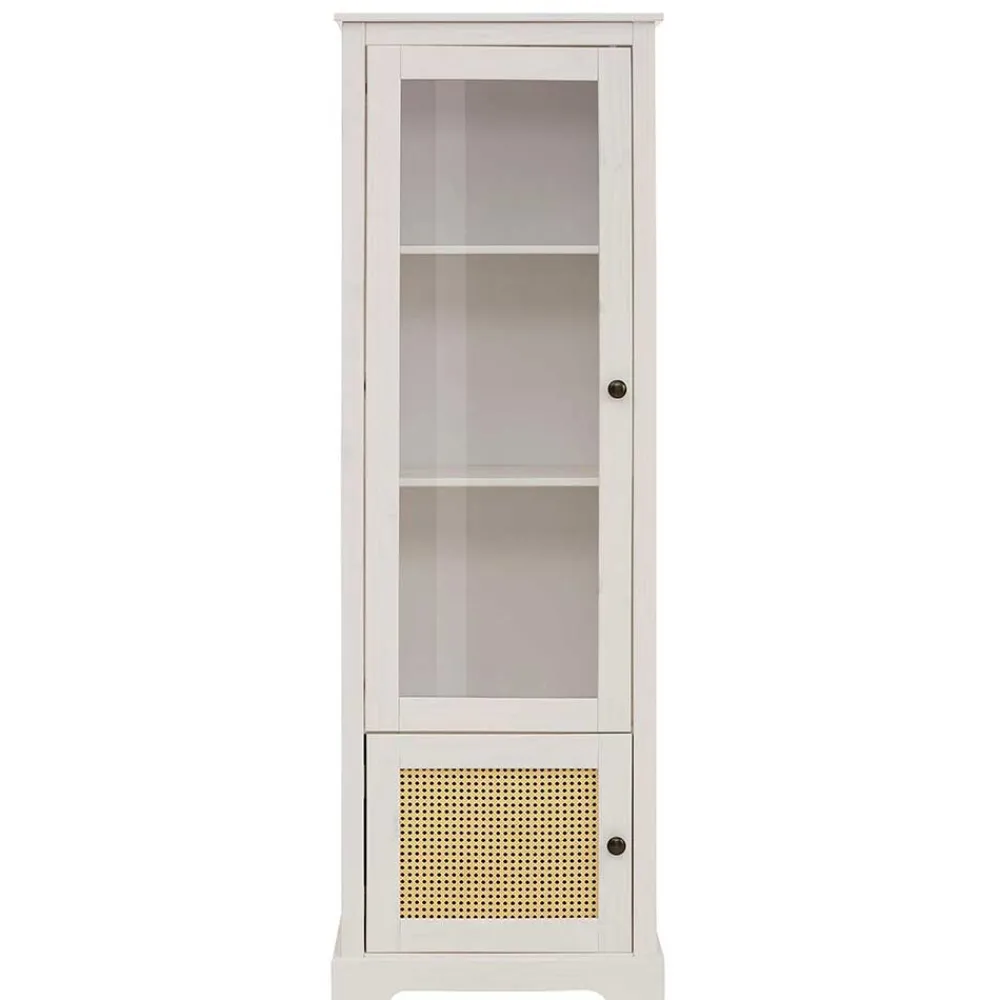 Wohnen Rattanmöbel|Esszimmer-Vitrinen*180 cm hohe Landhausvitrine in Weiß mit Beige - Isvair I