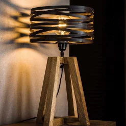Wohnen Lampen & Leuchten*50 cm hohe Tischlampe aus Metall & Holz - Manca