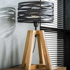 Wohnen Lampen & Leuchten*50 cm hohe Tischlampe aus Metall & Holz - Manca