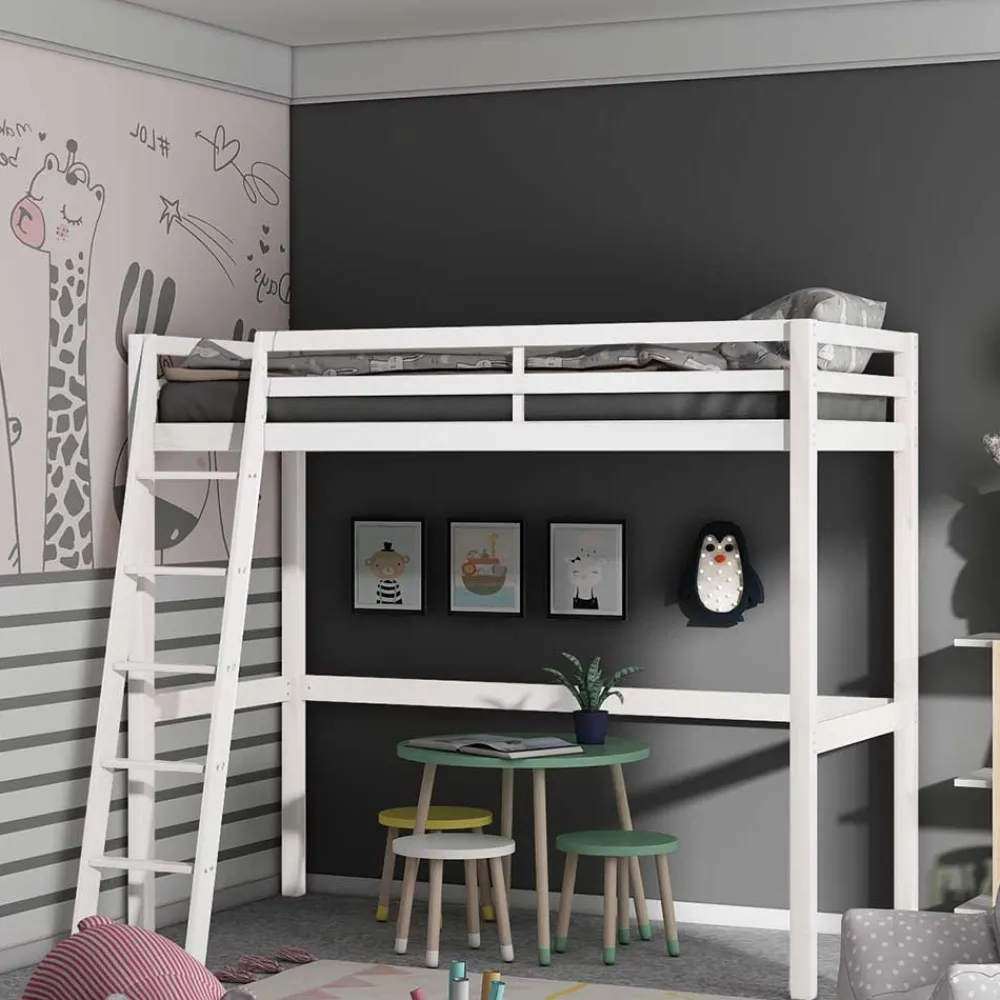 Wohnen Kindermöbel|Kinderbetten*175 cm hohes Hochbett mit Leiter in Weiß - Saludio