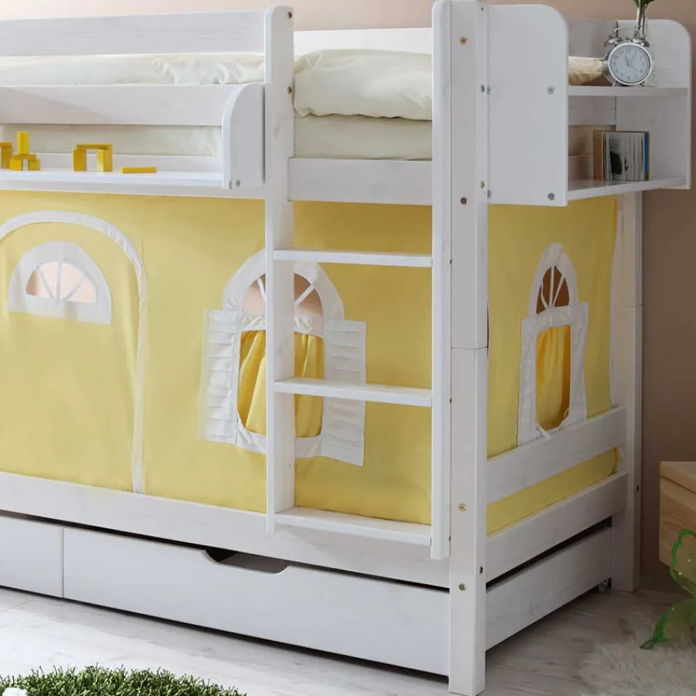 Kinder Wohnen 140 cm hohes Kinder Etagenbett in Weiß lackiert - Nino