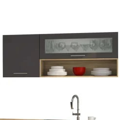 Wohnen Küche Komplett|Küchenzeilen*290 cm Küchenmöbel Set in Grau - Bozenia (achtteilig)