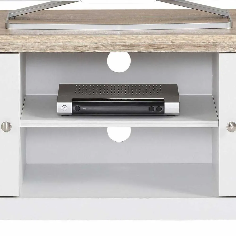 Wohnen Weiße Möbel|Landhausmöbel*120 cm langes TV Lowboard in Weiß & Eiche - Akedra