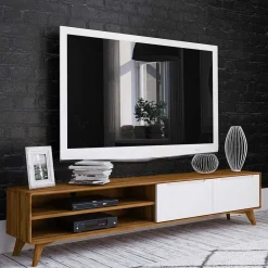 Wohnen 220 cm langes TV Lowboard in Wildeiche mit Weiß - Diesta I