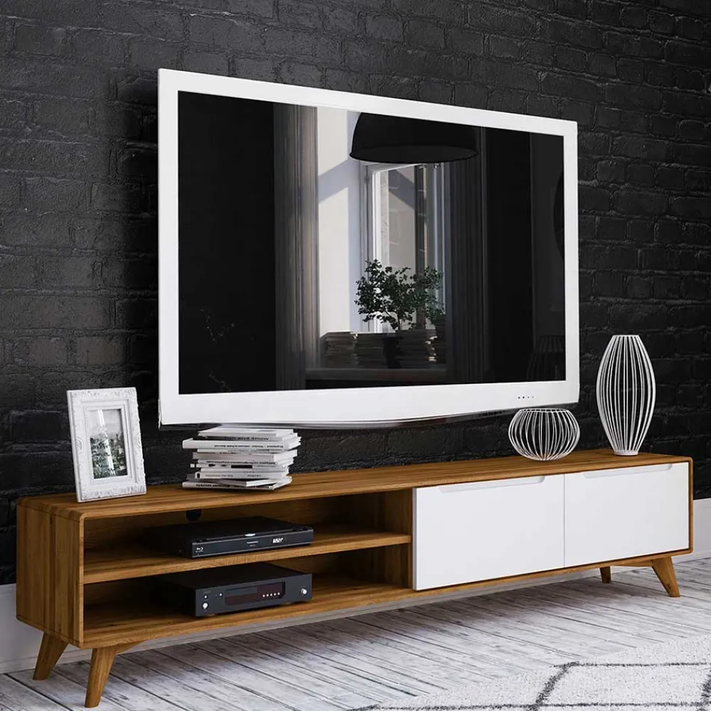 Wohnen 220 cm langes TV Lowboard in Wildeiche mit Weiß - Diesta I