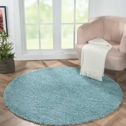 Wohnen 150 cm Runder Teppich in Hellblau - Chiyom