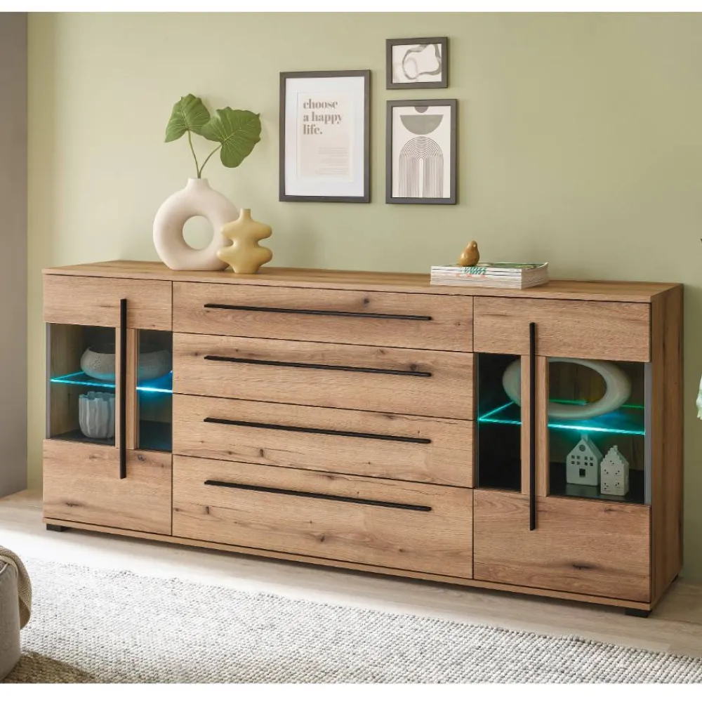 Wohnen 200 cm Sideboard mit Glaseinsätzen - Brocus