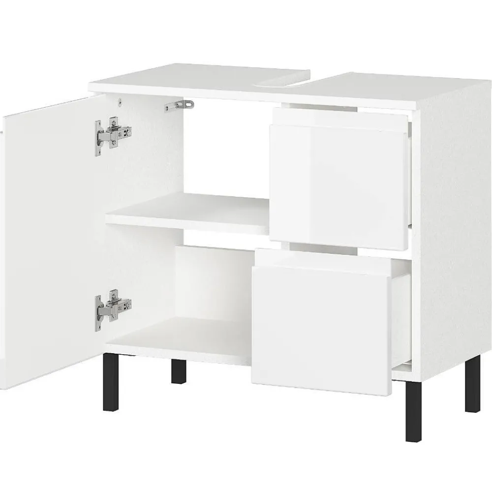 Wohnen 60 cm Waschbeckenschrank in Weiß Hochglanz - Loeesa