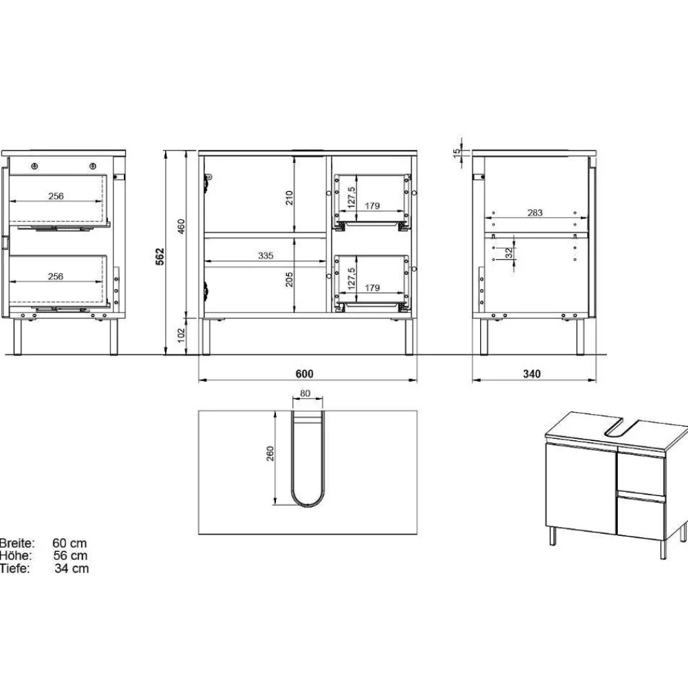 Wohnen 60 cm Waschbeckenschrank in Hellgrau - Dadra