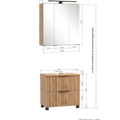 Wohnen Badezimmer Komplett*60 cm Waschplatz & Unterschrank Set - Crystoga (dreiteilig)