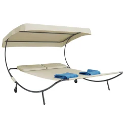 Wohnen Metall-Gartenmöbel|Balkonmöbel*2 Personen Gartenliege in Creme und Schwarz - Enkolu