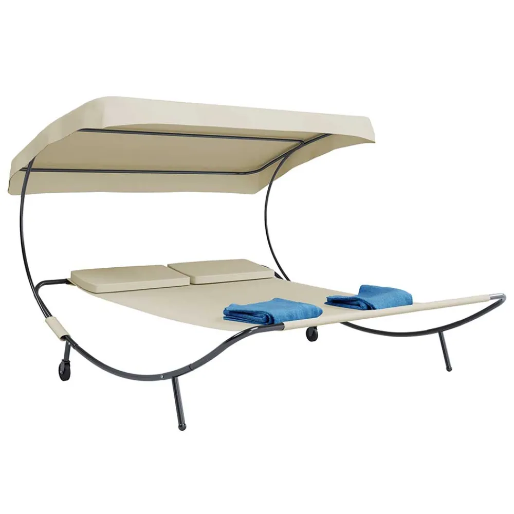 Wohnen Metall-Gartenmöbel|Balkonmöbel*2 Personen Gartenliege in Creme und Schwarz - Enkolu