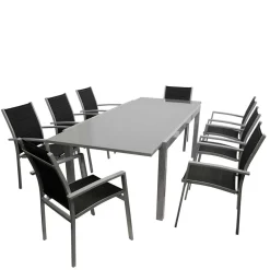 Wohnen 8 Personen Tischgruppe für Garten - Gestina (neunteilig)