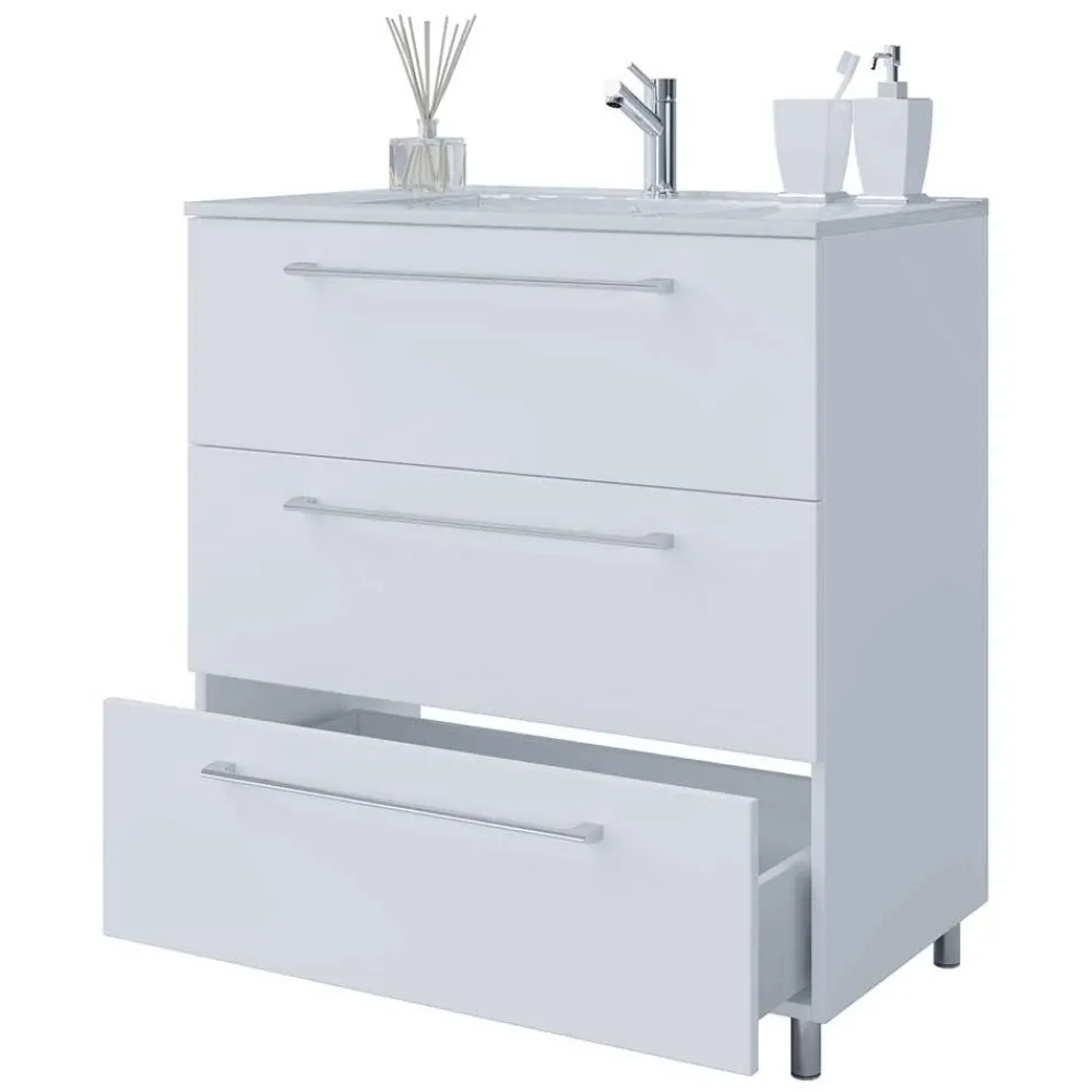 Wohnen Waschtisch|Waschbeckenunterschränke*3 Schubladen Waschtisch in Weiß - Ipsum