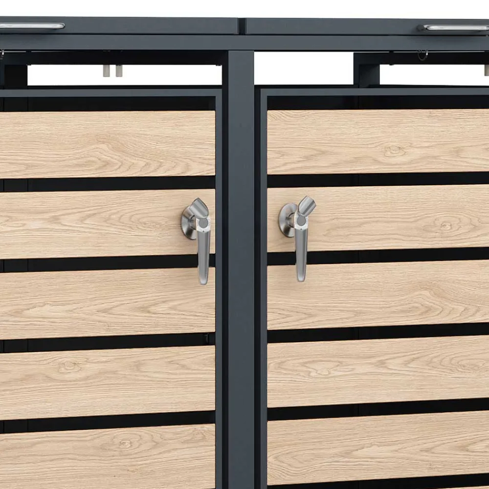 Wohnen Mülltonnenbox*2 Tonnen Mülltonnenbox in Anthrazit & Holzoptik - Rodicca