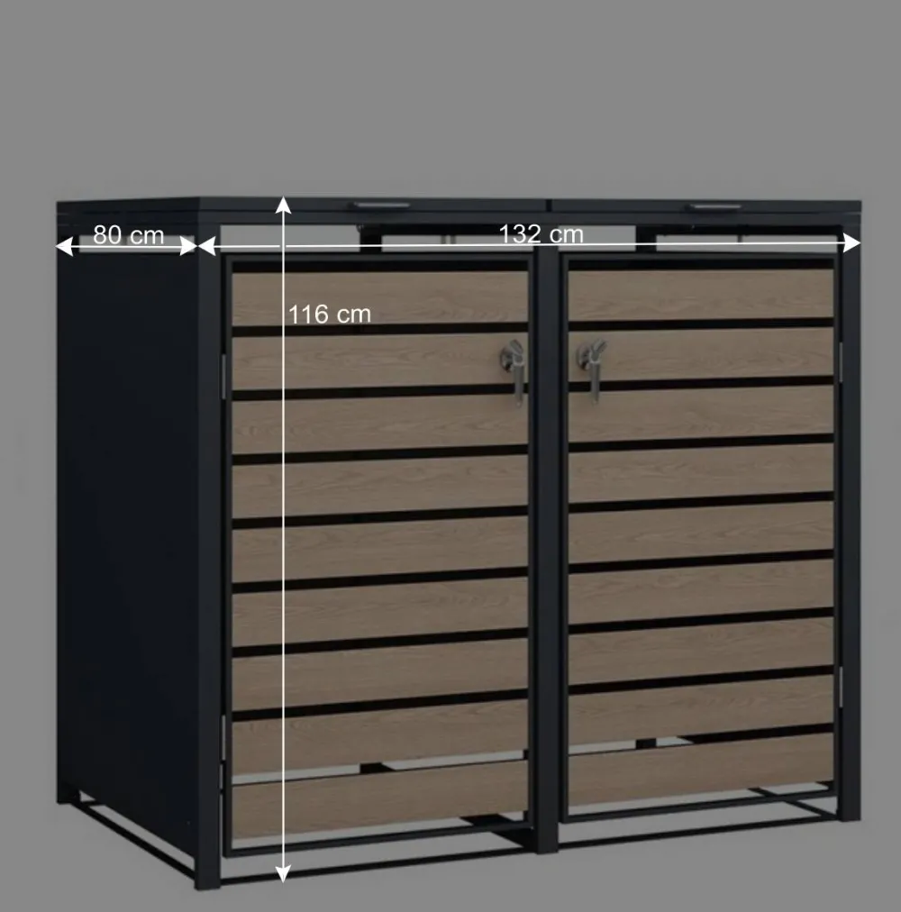 Wohnen Mülltonnenbox*2 Tonnen Mülltonnenbox in Anthrazit & Holzoptik - Rodicca