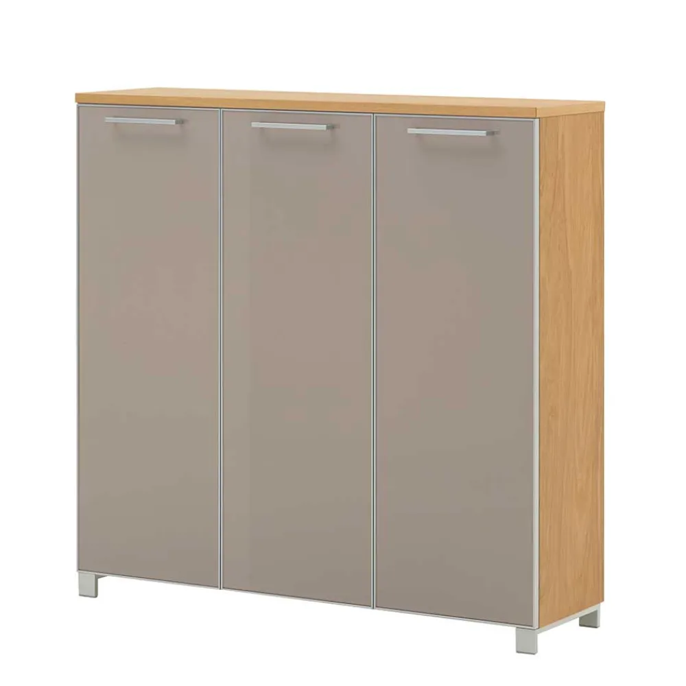Wohnen Schuhschränke|Highboards*3 türiger Schuhschrank Diecca in Taupe Glas beschichtet