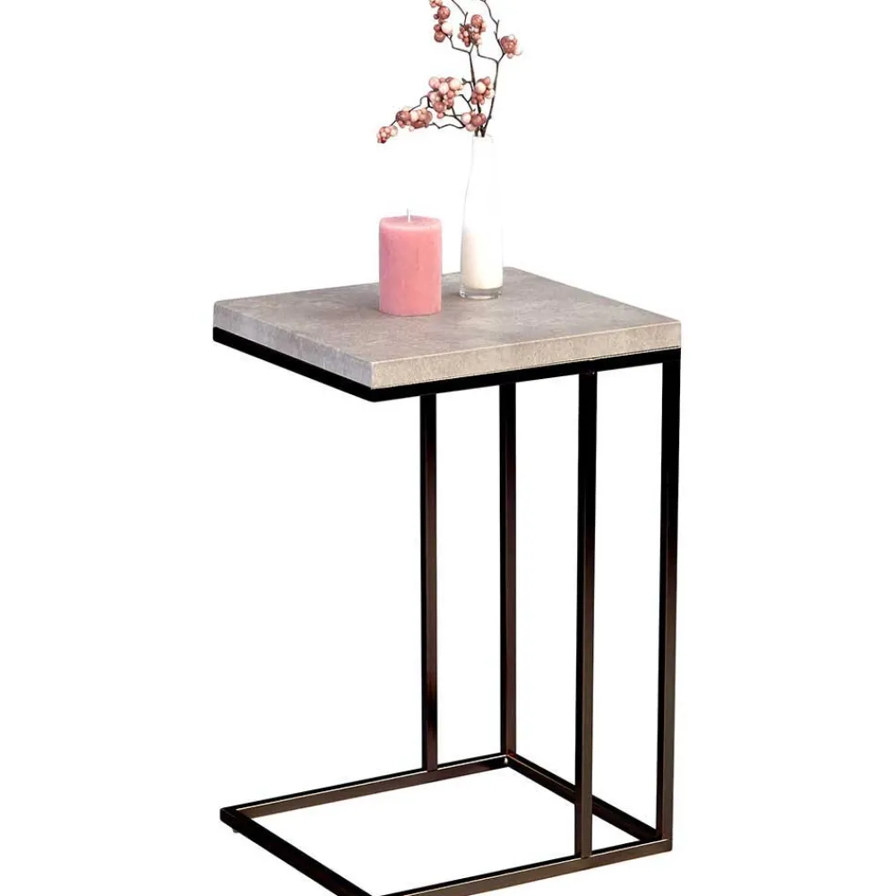 Wohnen Schwarze Möbel|Tische*Ablagetisch mit Beton Dekor Symatra & offenem Bügelgestell Schwarz