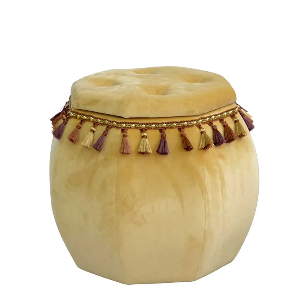 Wohnen Achteckiger Hocker mit Samt in Beige & Troddeln - Trashing