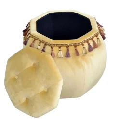 Wohnen Achteckiger Hocker mit Samt in Beige & Troddeln - Trashing