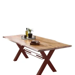 Wohnen Braune Möbel|Loft Möbel*Akazie Baumkantentisch mit braunen X-Füßen - Tanja