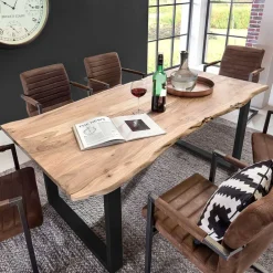 Wohnen Loft Möbel|Industrial Möbel*Akazie Baumkantentisch mit U Bügelgestell - Surimo