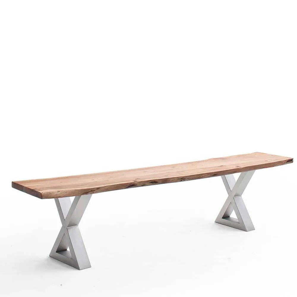 Wohnen Loft Möbel|Industrial Möbel*Akazie Esstischbank mit Edelstahl X-Beinen - Sarados